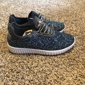 Blue sparkly running shoes
